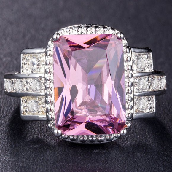 Jewelry - ❤️925 Silver Plated Lovely Pink Square CZ Wedding Ring, GPMB1467